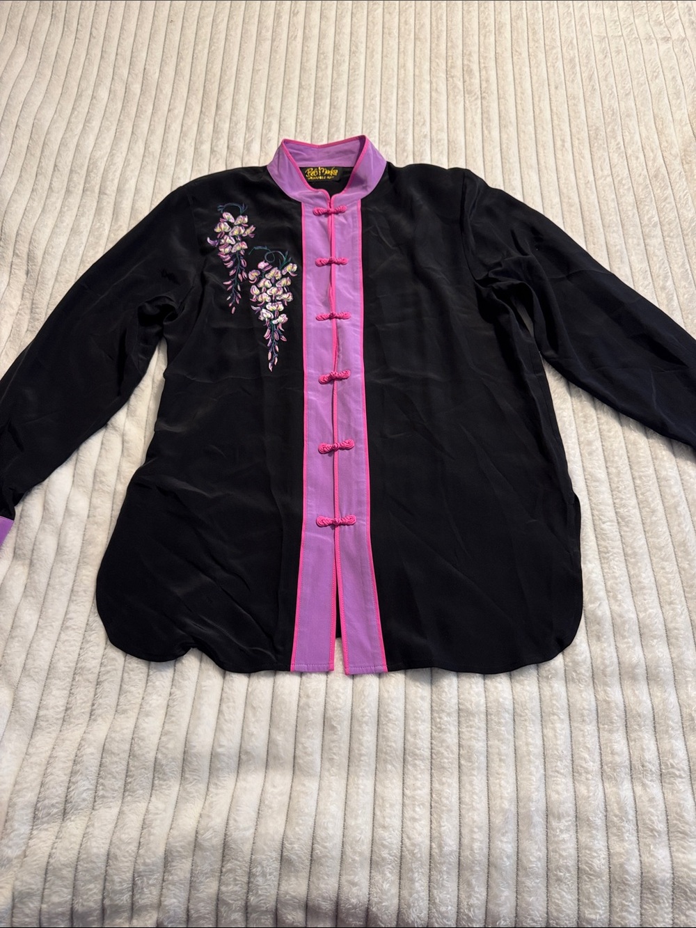 Bob Mackie Black Jacket with Pink Trim and Floral Embroidery Accent